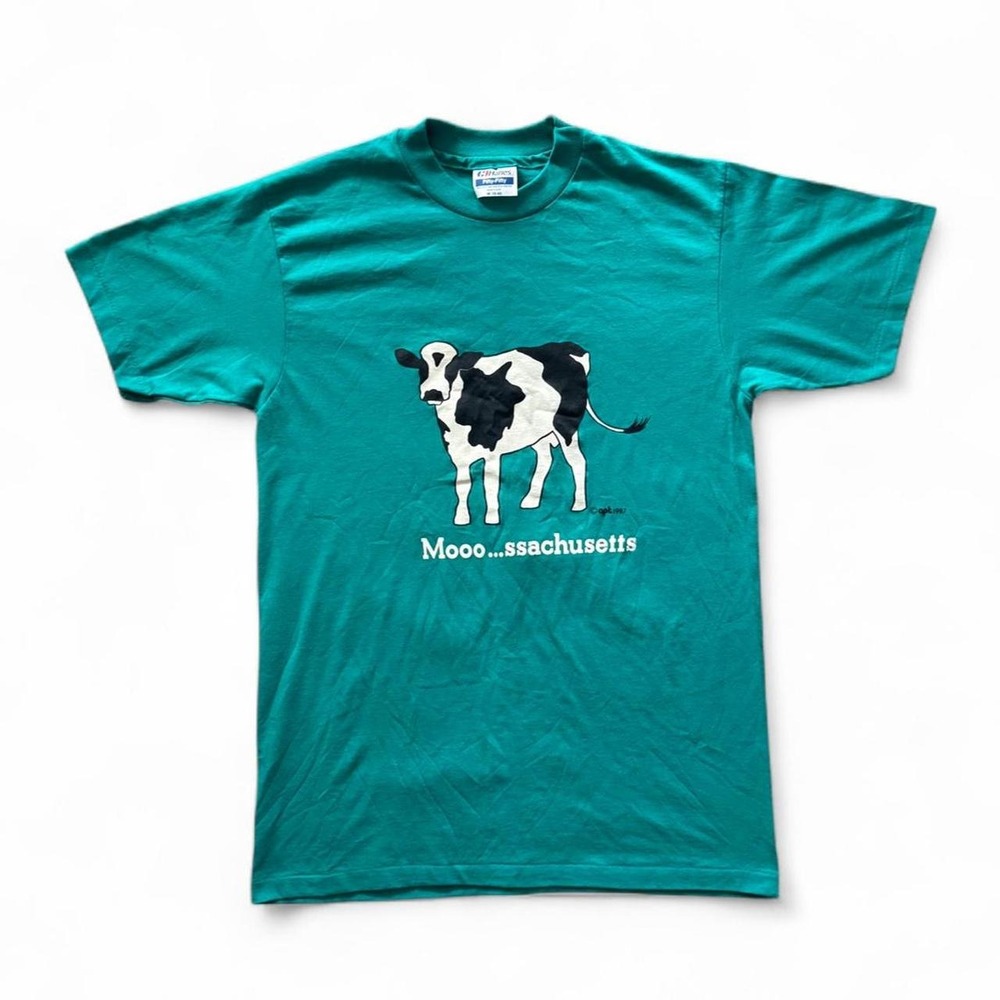 Vintage 80s Moossachusetts Cow Tee Teal